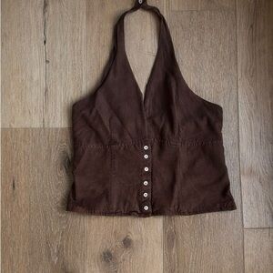 Brown Halter Button-Front Women’s Top
